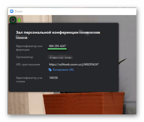 Grafa s identifikatorom v okne konferentsii v programme Zoom dlya kompyutera Grafa s identifikatorom v okne konferentsii v programme Zoom dlya kompyutera